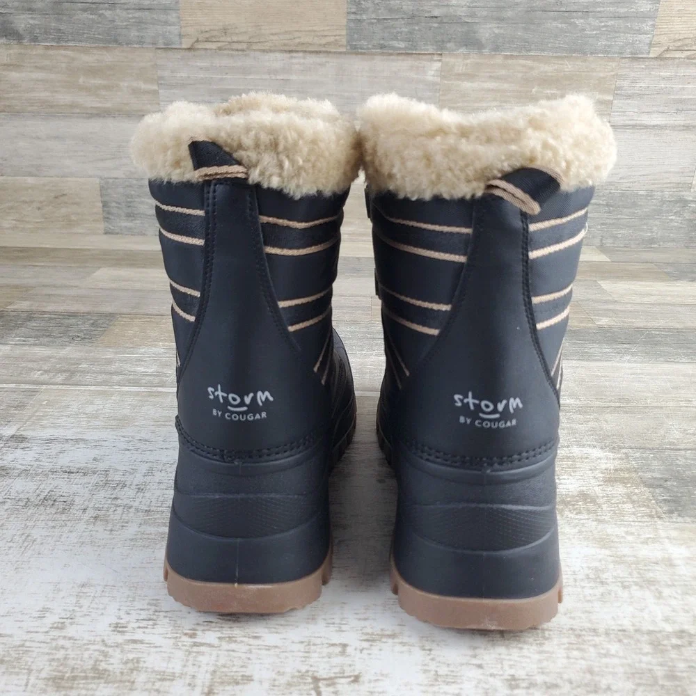 Cougar Fresno Womens Snow Boots Sz 8 Black Faux Fur Waterproof Lace Up